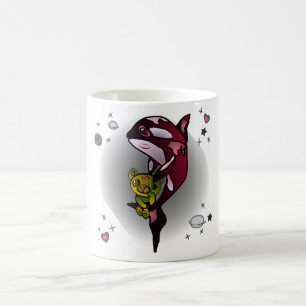 Orca Whale with Teddy Bear in Space Graphic Design Coffee Mug
