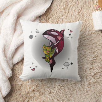 Orca Whale with Teddy Bear in Space Graphic Design Cushion