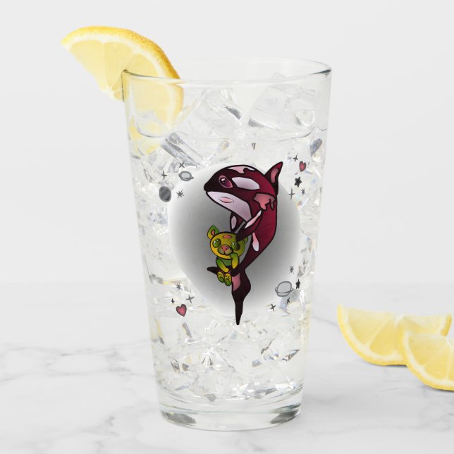 Orca Whale with Teddy Bear in Space Graphic Design Glass (Front Ice)