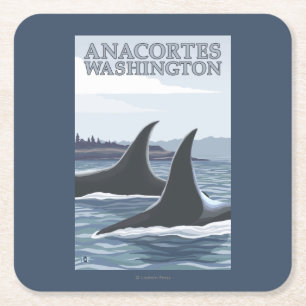 Orca Whales #1 - Anacortes, Washington Square Paper Coaster