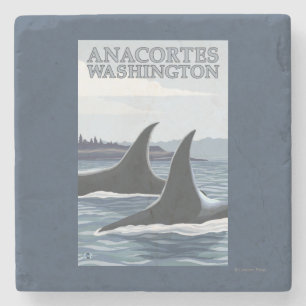 Orca Whales #1 - Anacortes, Washington Stone Coaster