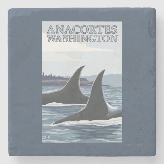Orca Whales #1 - Anacortes, Washington Stone Coaster (Front)