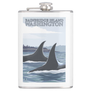 Orca Whales #1 - Bainbridge Island, Washington Hip Flask