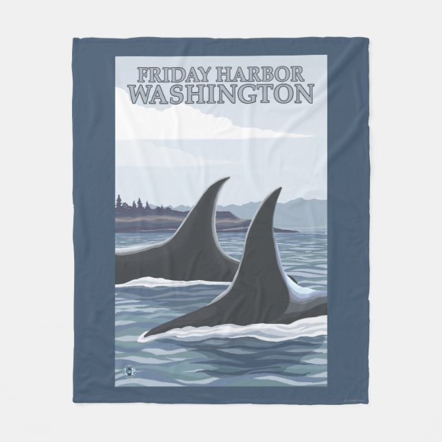 Orca Whales #1 - Friday Harbour, Washington Fleece Blanket (Front)