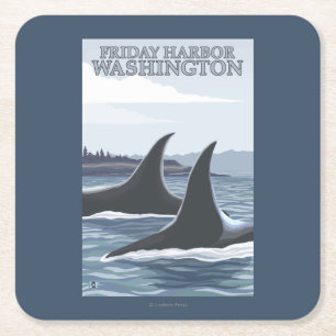Orca Whales #1 - Friday Harbour, Washington Square Paper Coaster