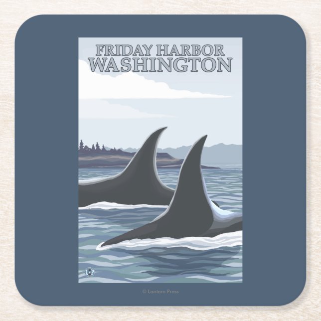 Orca Whales #1 - Friday Harbour, Washington Square Paper Coaster (Front)