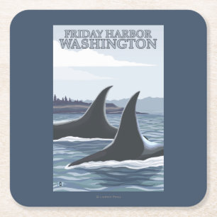 Orca Whales #1 - Friday Harbour, Washington Square Paper Coaster