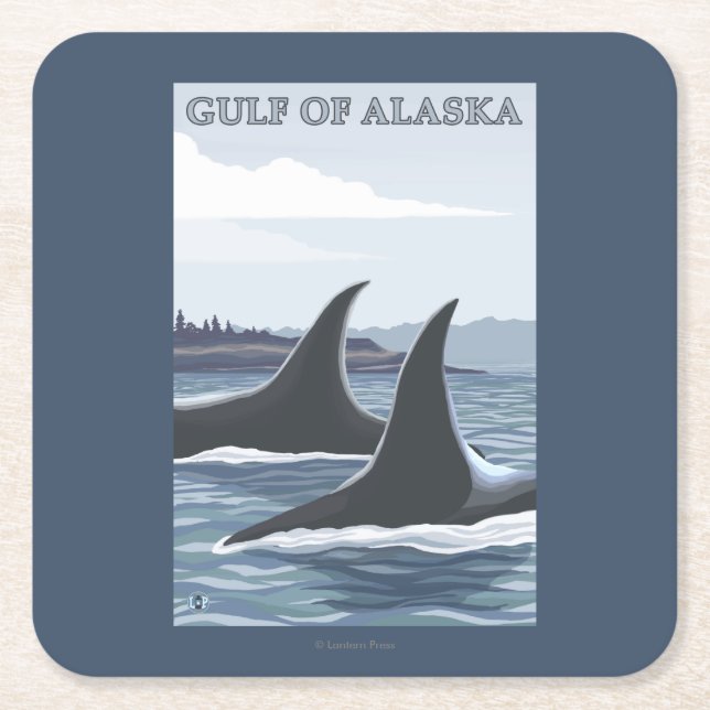 Orca Whales #1 - Gulf of Alaska Square Paper Coaster (Front)