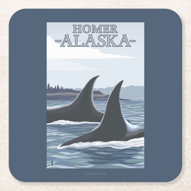 Orca Whales #1 - Homer, Alaska Square Paper Coaster (Front)