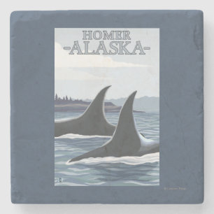 Orca Whales #1 - Homer, Alaska Stone Coaster