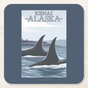 Orca Whales #1 - Kenai, Alaska Square Paper Coaster