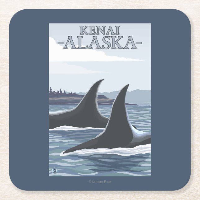 Orca Whales #1 - Kenai, Alaska Square Paper Coaster (Front)