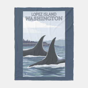 Orca Whales #1 - Lopez, Washington Fleece Blanket