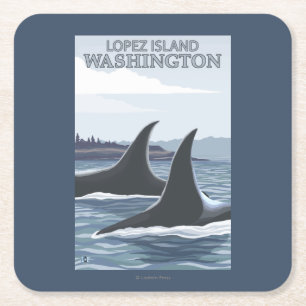 Orca Whales #1 - Lopez, Washington Square Paper Coaster