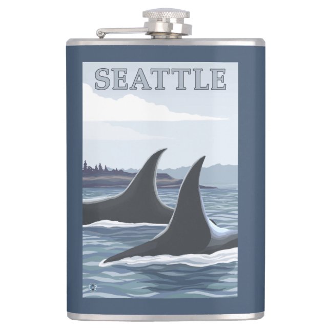 Orca Whales #1 - Seattle, Washington Hip Flask (Front)