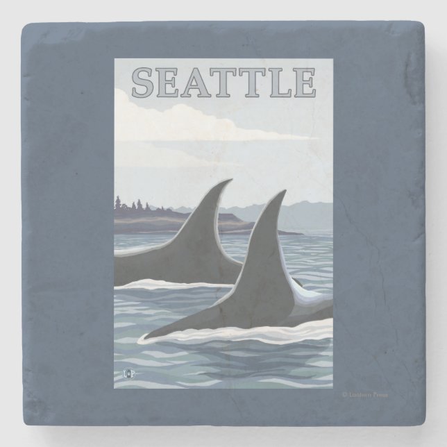 Orca Whales #1 - Seattle, Washington Stone Coaster (Front)