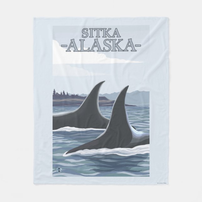 Orca Whales #1 - Sitka, Alaska Fleece Blanket (Front)