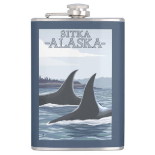 Orca Whales #1 - Sitka, Alaska Hip Flask