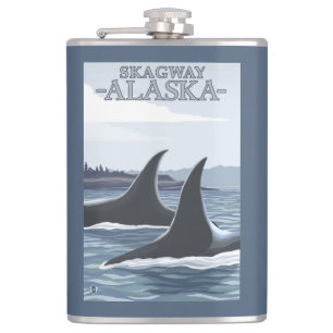 Orca Whales #1 - Skagway, Alaska Hip Flask