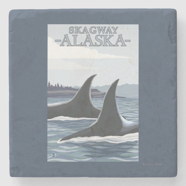Orca Whales #1 - Skagway, Alaska Stone Coaster (Front)