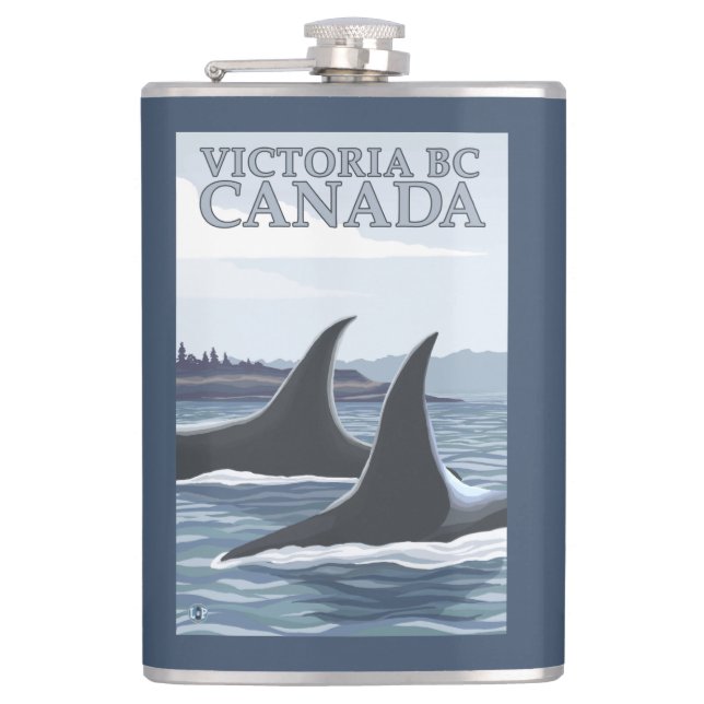 Orca Whales #1 - Victoria, BC Canada Hip Flask (Front)