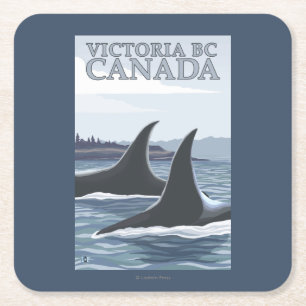 Orca Whales #1 - Victoria, BC Canada Square Paper Coaster