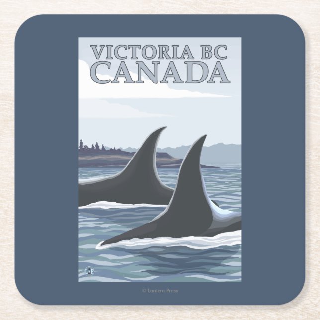 Orca Whales #1 - Victoria, BC Canada Square Paper Coaster (Front)