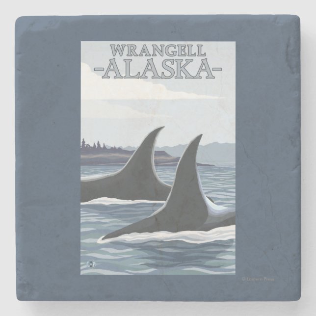 Orca Whales #1 - Wrangell, Alaska Stone Coaster (Front)