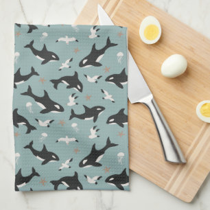 Orca Whales Tea Towel