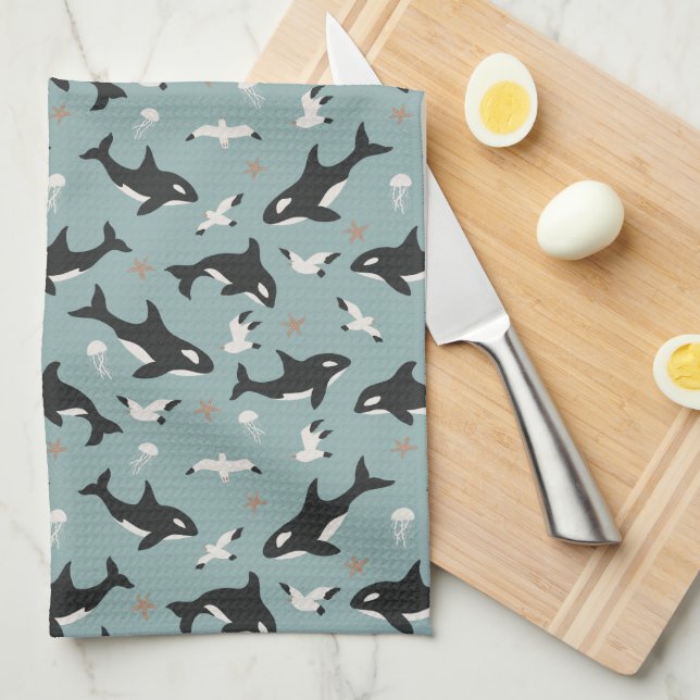 Orca Whales Tea Towel (Quarter Fold)