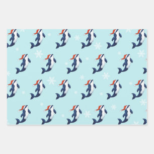 Orca with snowflakes wrapping paper sheet