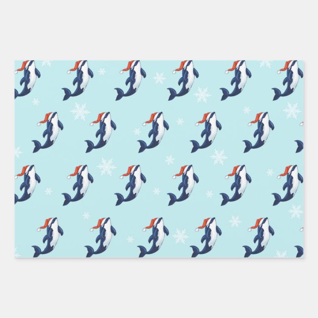 Orca with snowflakes wrapping paper sheet (Front)