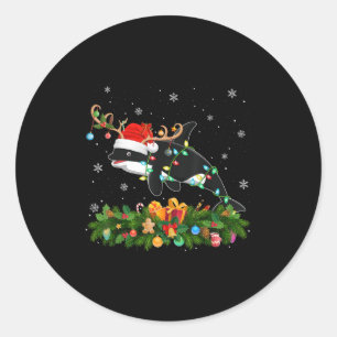 Orca Xmas Lighting Reindeer Santa Hat Orca Christm Classic Round Sticker