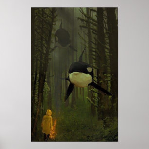 Orcas in a Mystical Forest Poster