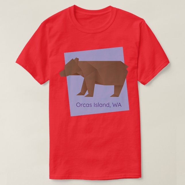 Orcas Island Brown Origami Bear Abstract Geometric T-Shirt (Design Front)