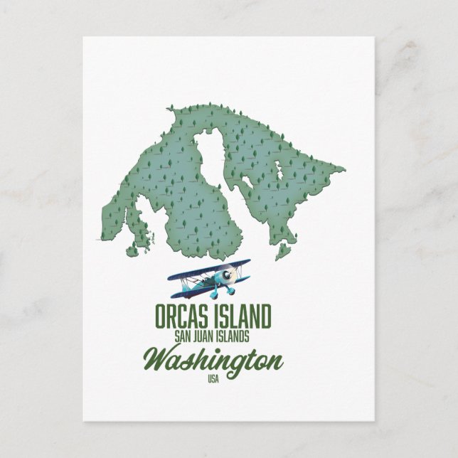 Orcas Island, Washington, USA map Postcard (Front)