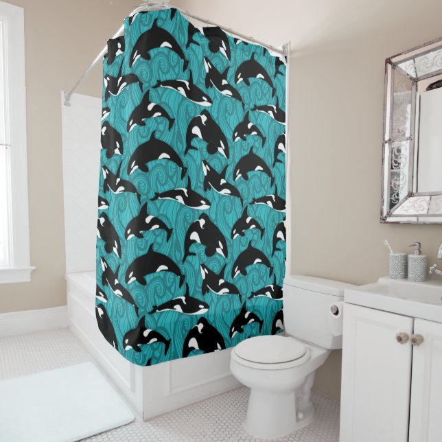 Orcas Killer Whales in the Ocean Patterned Shower Curtain (In Situ)