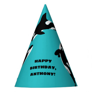 Orcas Killer Whales Teal Blue Birthday Party Hat