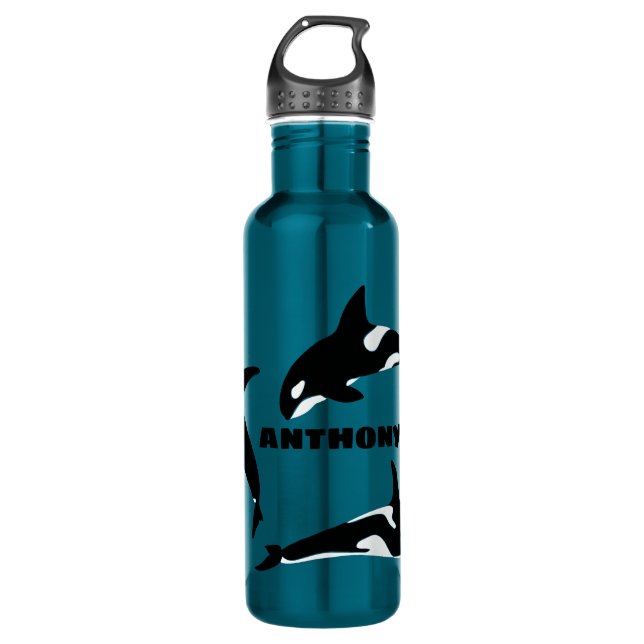 Orcas Killer Whales Teal Blue Personalised 710 Ml Water Bottle (Front)