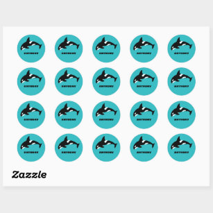 Orcas Killer Whales Teal Blue Personalised Classic Round Sticker