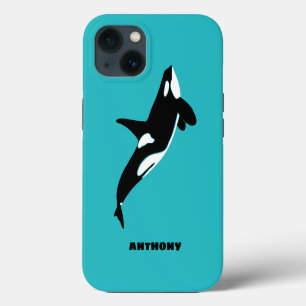 Orcas Killer Whales Teal Blue Personalised iPhone 13 Case