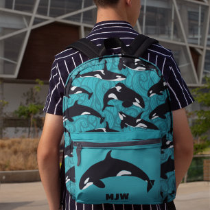 Orcas Killer Whales Teal Blue Personalised Printed Backpack
