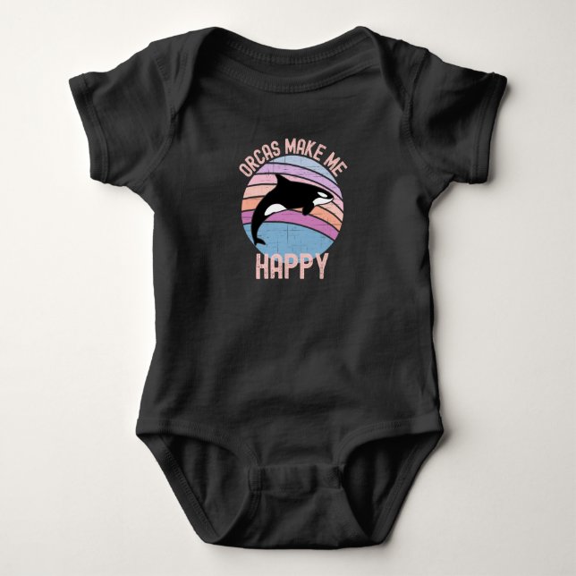 Orcas Make Me Happy Baby Bodysuit (Front)