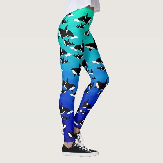 Orcas on Ombre Blue Green - Leggings (Right)