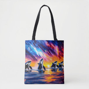 Orcas Under Galaxy Sky 02 Design by Rich AMeN Tote Bag