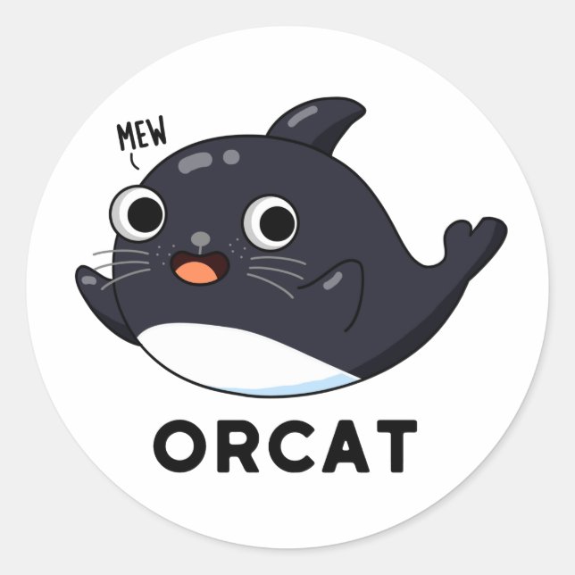 Orcat Funny Cat Orca Pun  Classic Round Sticker (Front)