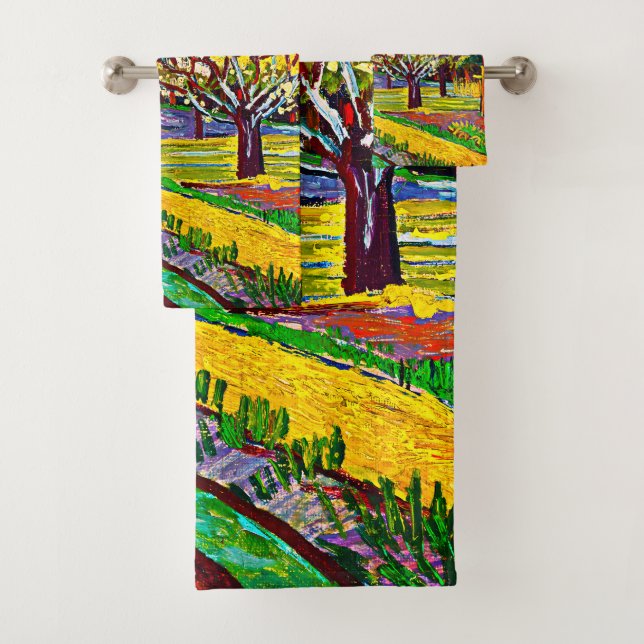 Orchard Bordered by Cypresses Vincent Van Gogh Bath Towel Set (Insitu)