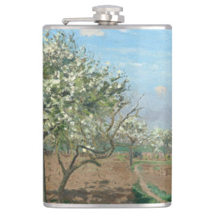 Orchard in Bloom, Louveciennes Camille Pissarro Hip Flask