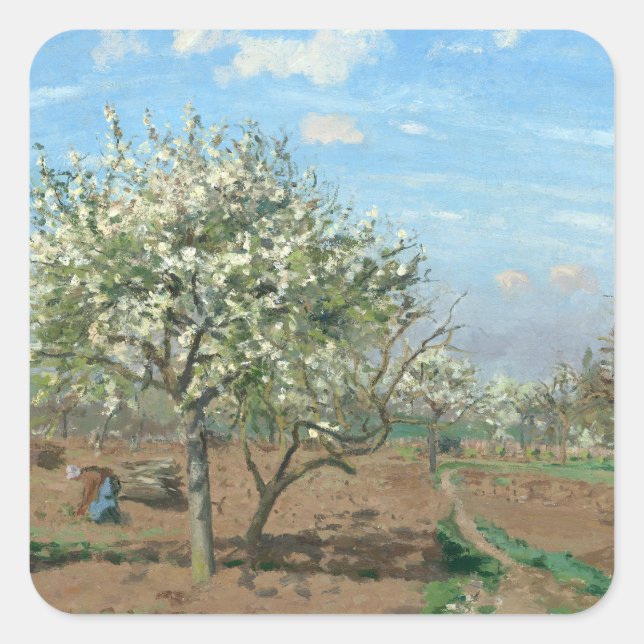 Orchard in Bloom, Louveciennes  Camille Pissarro   Square Sticker (Front)