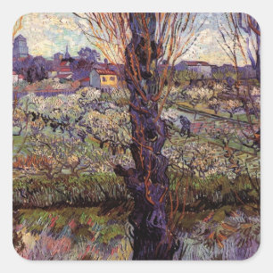 Orchard in Blossom, Arles by Vincent van Gogh Square Sticker